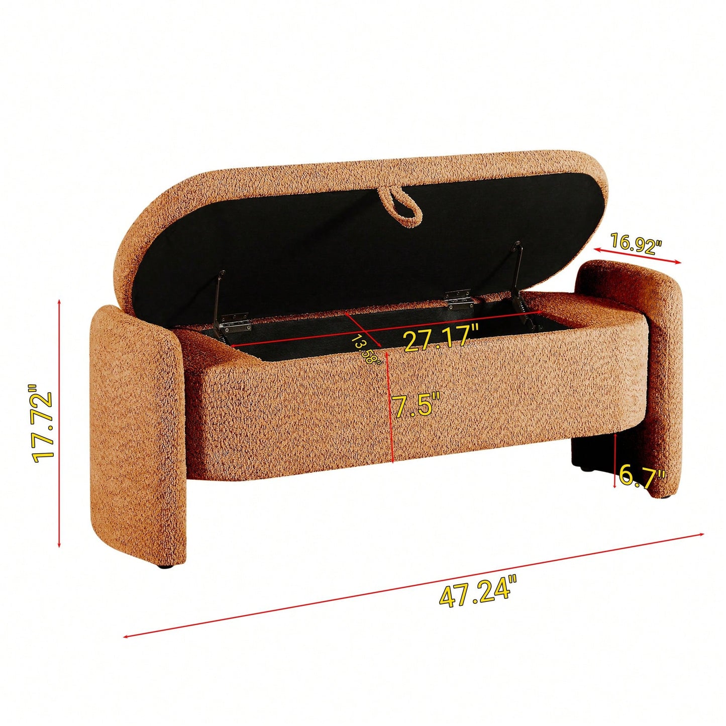 Oval Storage Bench 3D Lamb Fleece Fabric Bench With Large Storage Space For The Living Room, Entryway And Bedroom