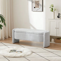 Oval Storage Bench 3D Lamb Fleece Fabric Bench With Large Storage Space For The Living Room, Entryway And Bedroom