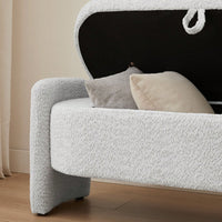 Oval Storage Bench 3D Lamb Fleece Fabric Bench With Large Storage Space For The Living Room, Entryway And Bedroom