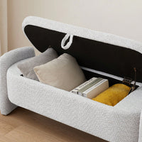 Oval Storage Bench 3D Lamb Fleece Fabric Bench With Large Storage Space For The Living Room, Entryway And Bedroom