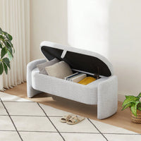 Oval Storage Bench 3D Lamb Fleece Fabric Bench With Large Storage Space For The Living Room, Entryway And Bedroom