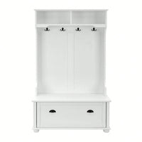 4-In-1 Hall Tree Entryway Bench With Open Shelves And Shoe Cabinets, SOLID WOOD Feet