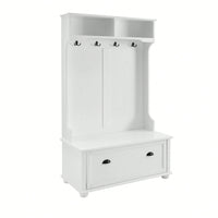 4-In-1 Hall Tree Entryway Bench With Open Shelves And Shoe Cabinets, SOLID WOOD Feet
