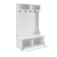 4-In-1 Hall Tree Entryway Bench With Open Shelves And Shoe Cabinets, SOLID WOOD Feet