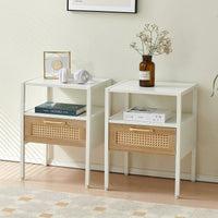 15.75" Rattan End Table With Drawer, Modern Nightstand, Metal Legs,Side Table For Living Room, Bedroom