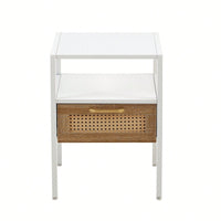 15.75" Rattan End Table With Drawer, Modern Nightstand, Metal Legs,Side Table For Living Room, Bedroom