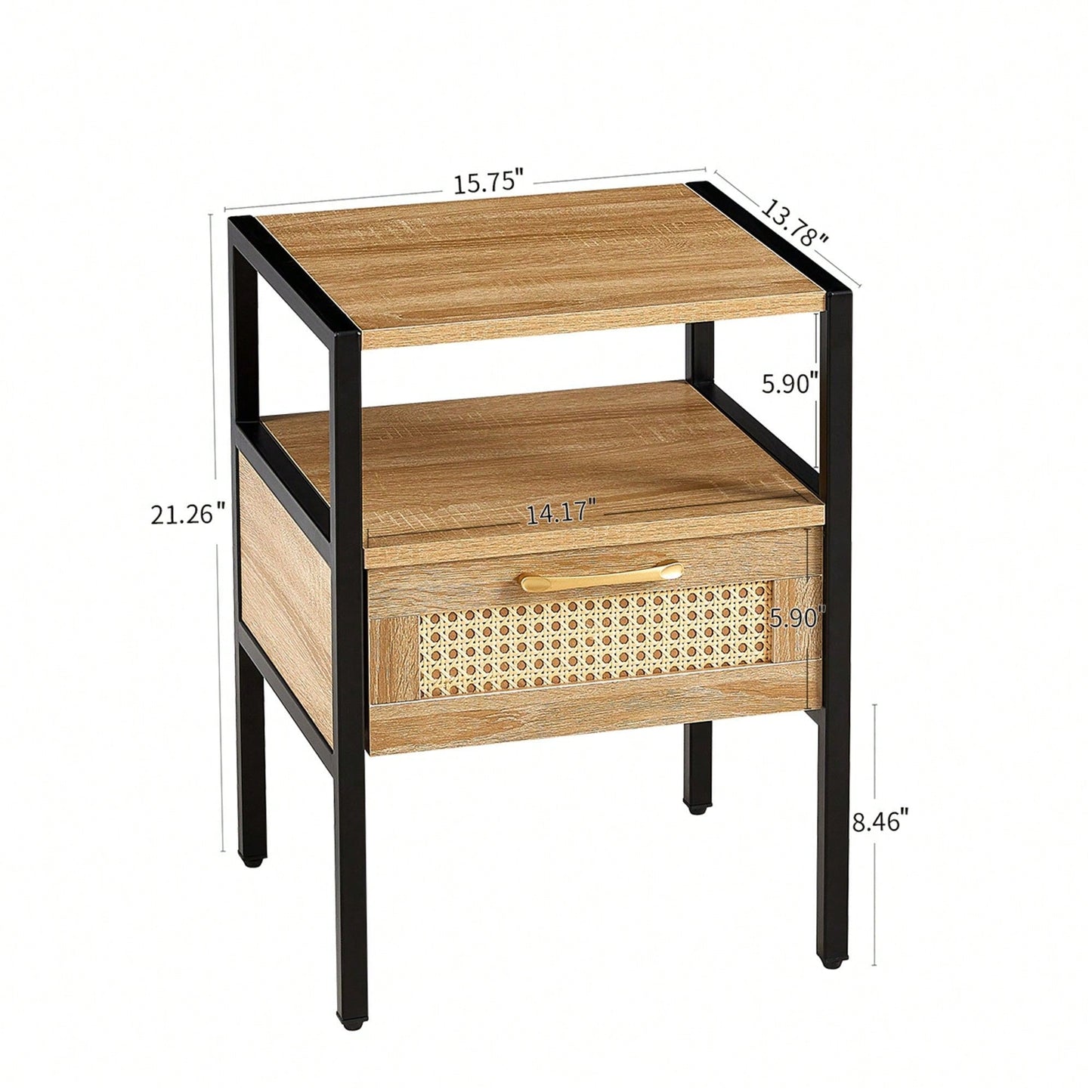 15.75" Rattan End Table With Drawer, Modern Nightstand, Metal Legs,Side Table For Living Room, Bedroom