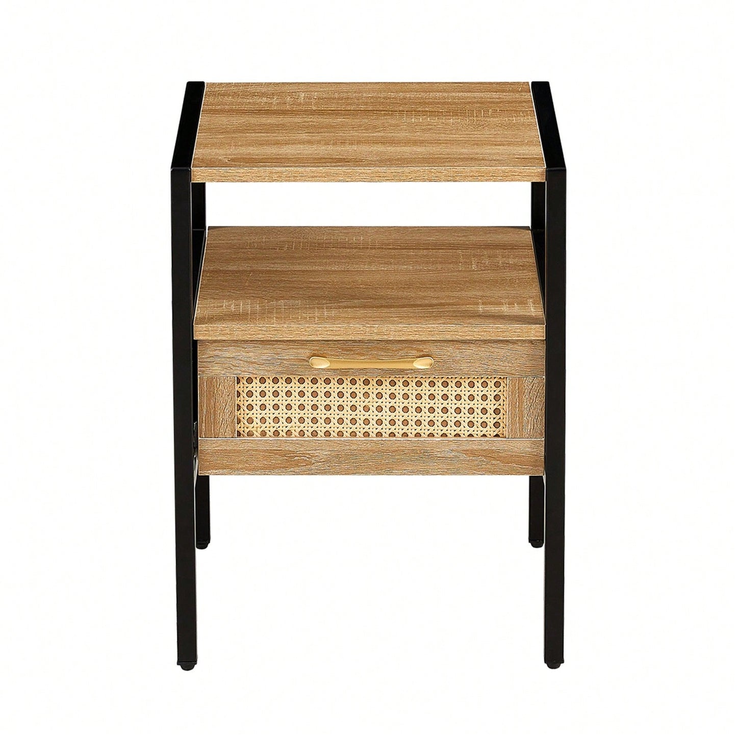 15.75" Rattan End Table With Drawer, Modern Nightstand, Metal Legs,Side Table For Living Room, Bedroom