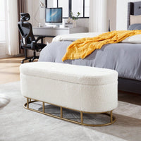 Oval Storage Bench For Living Room Bedroom End Of Bed,Upholstered Storage Ottoman Entryway Bench With Metal Legs