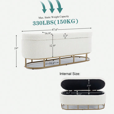 Oval Storage Bench For Living Room Bedroom End Of Bed,Upholstered Storage Ottoman Entryway Bench With Metal Legs