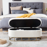 Oval Storage Bench For Living Room Bedroom End Of Bed,Upholstered Storage Ottoman Entryway Bench With Metal Legs