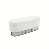 Oval Storage Bench For Living Room Bedroom End Of Bed,Upholstered Storage Ottoman Entryway Bench With Metal Legs