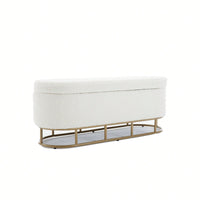 Oval Storage Bench For Living Room Bedroom End Of Bed,Upholstered Storage Ottoman Entryway Bench With Metal Legs