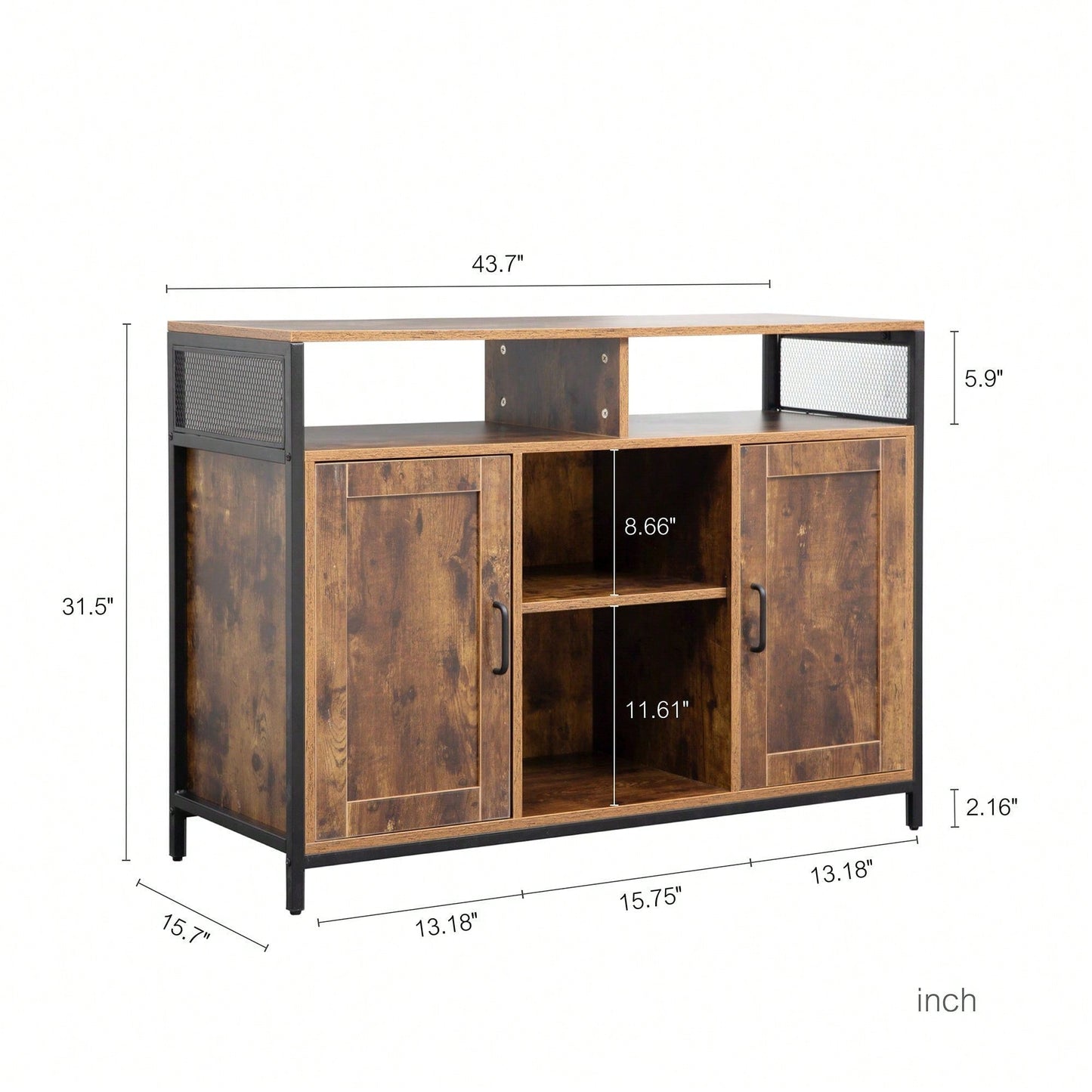 Storage Cabinet With Open Shelves For Kitchen Dining Room Living Room, Industrial Style