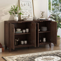 4 Door Large Storage Buffet With Adjustable Shelves And Metal Handles For Kitchen, Living Room, Dining Room