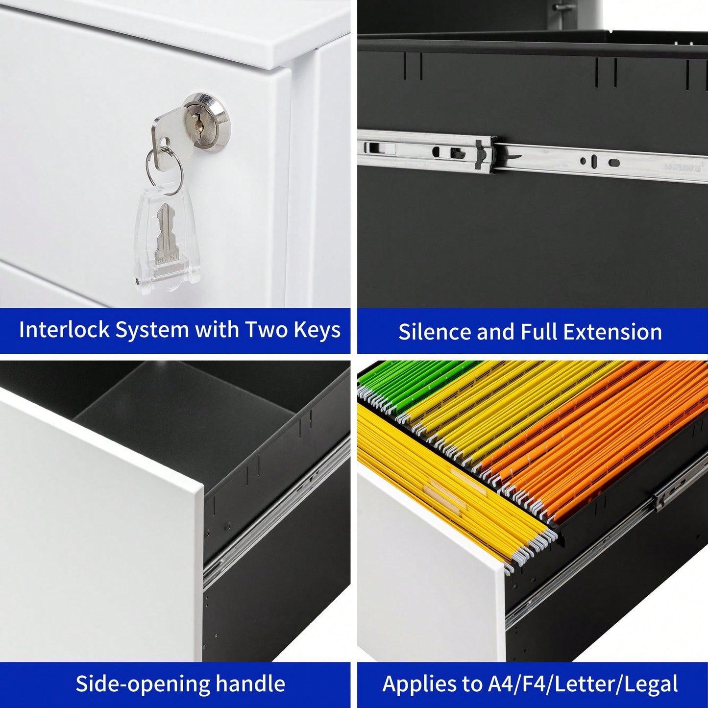 2 Drawer Mobile File Cabinet, Steel File Cabinet For Legal/Letter/A4/F4 Size, Fully Assembled Include Wheels, Home/ Office Design