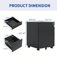 2 Drawer Mobile File Cabinet, Steel File Cabinet For Legal/Letter/A4/F4 Size, Fully Assembled Include Wheels, Home/ Office Design