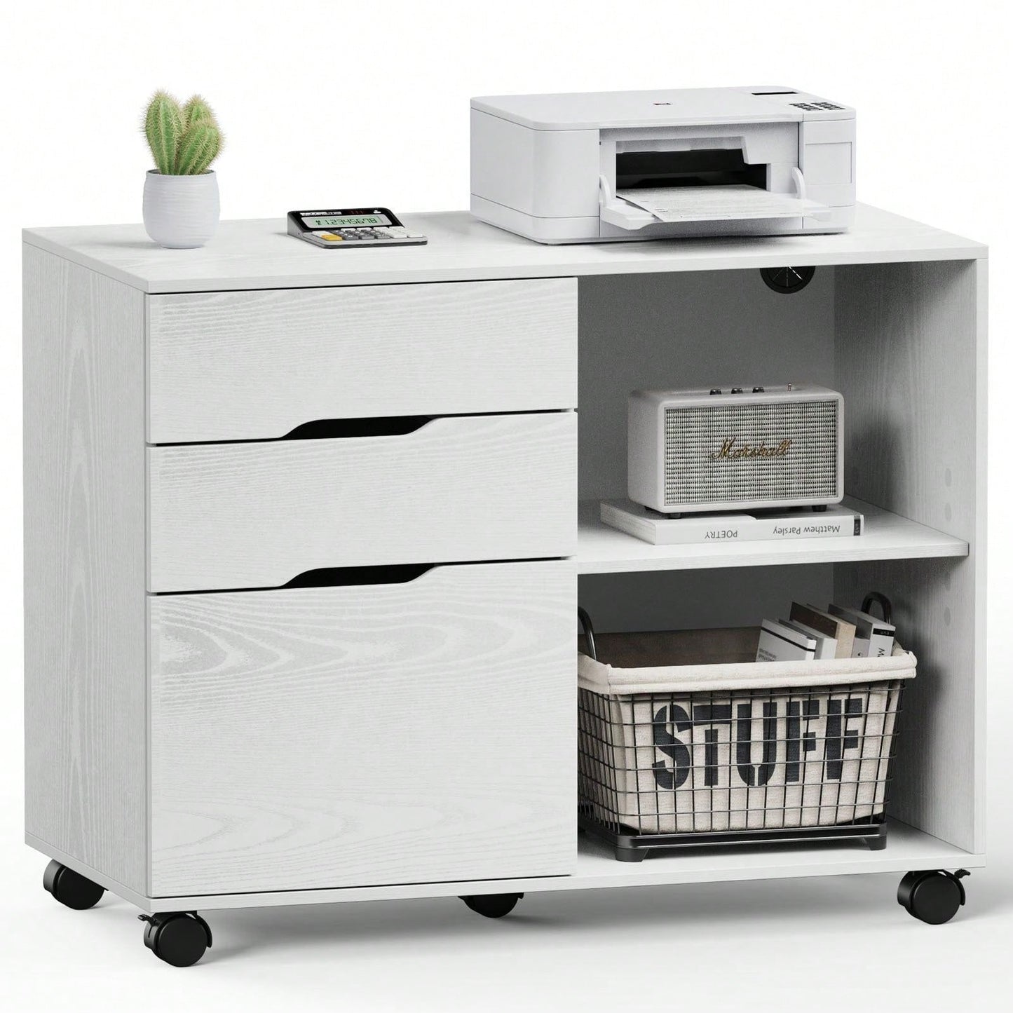 5-Drawer File Cabinet For Home Office, Mobile Lateral Filing Cabinet, Printer Stand With Open Storage Shelves