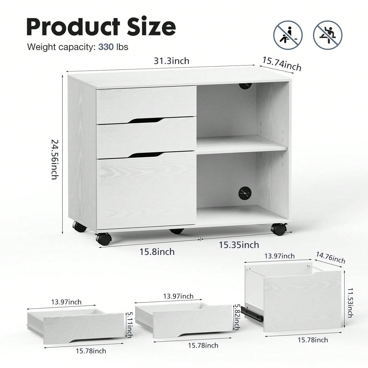 5-Drawer File Cabinet For Home Office, Mobile Lateral Filing Cabinet, Printer Stand With Open Storage Shelves