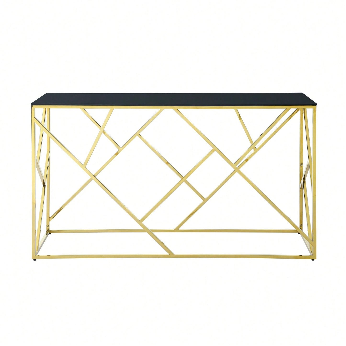 Gold Sofa Table With Sturdy Metal Frame And Black Tempered Glass Top, For Living Room Entryway Bedroom