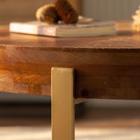 Modern Retro Splicing Round Coffee Table, Fir Wood Table Top With Black Cross Legs Base