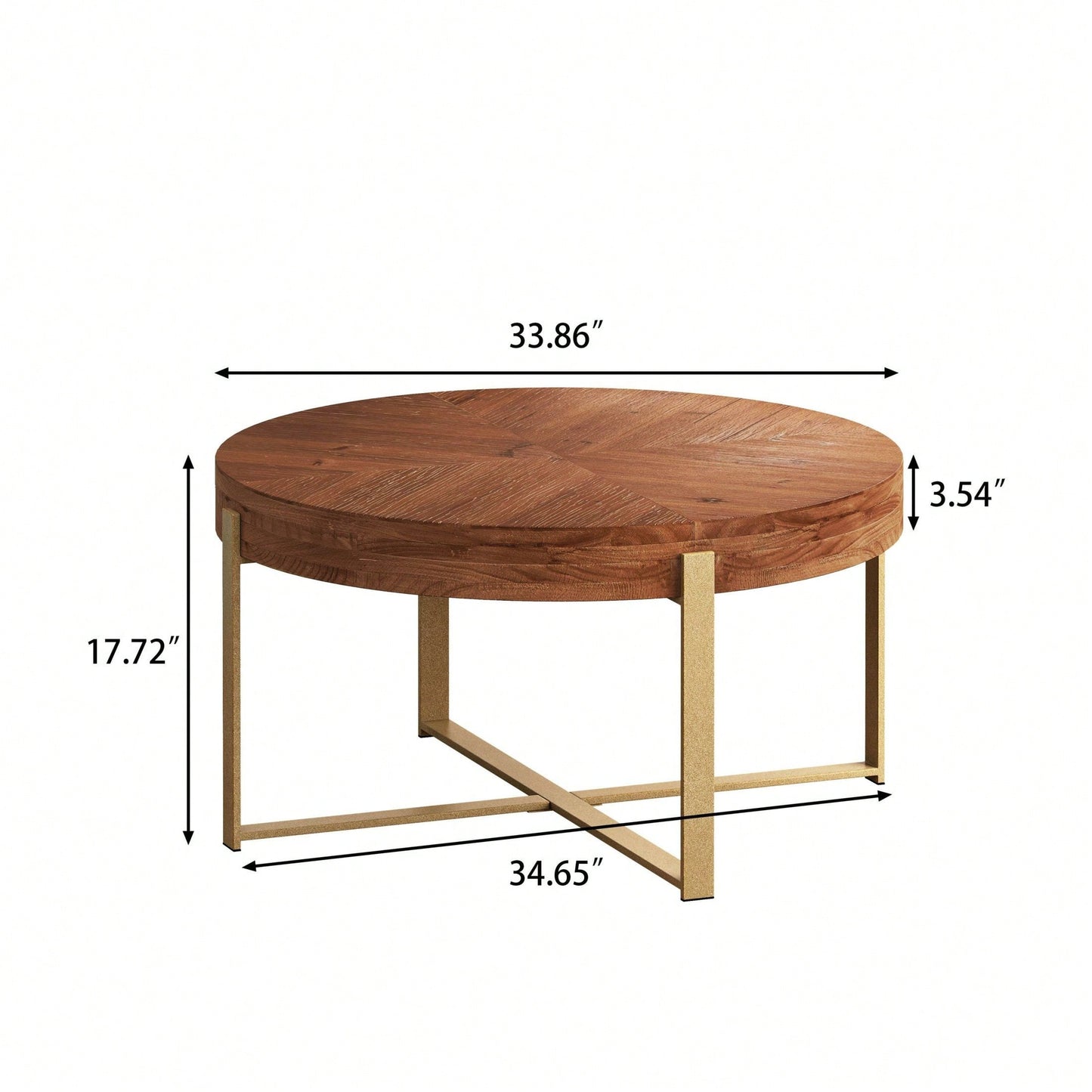 Modern Retro Splicing Round Coffee Table, Fir Wood Table Top With Black Cross Legs Base