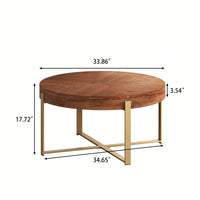 Modern Retro Splicing Round Coffee Table, Fir Wood Table Top With Black Cross Legs Base