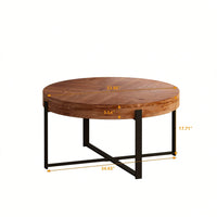 Modern Retro Splicing Round Coffee Table, Fir Wood Table Top With Black Cross Legs Base