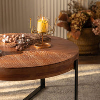 Modern Retro Splicing Round Coffee Table, Fir Wood Table Top With Black Cross Legs Base