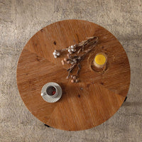 Modern Retro Splicing Round Coffee Table, Fir Wood Table Top With Black Cross Legs Base