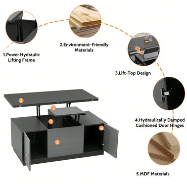 Multi-Functional Rectangle Lift-Top Coffee Table Extendable With Storage