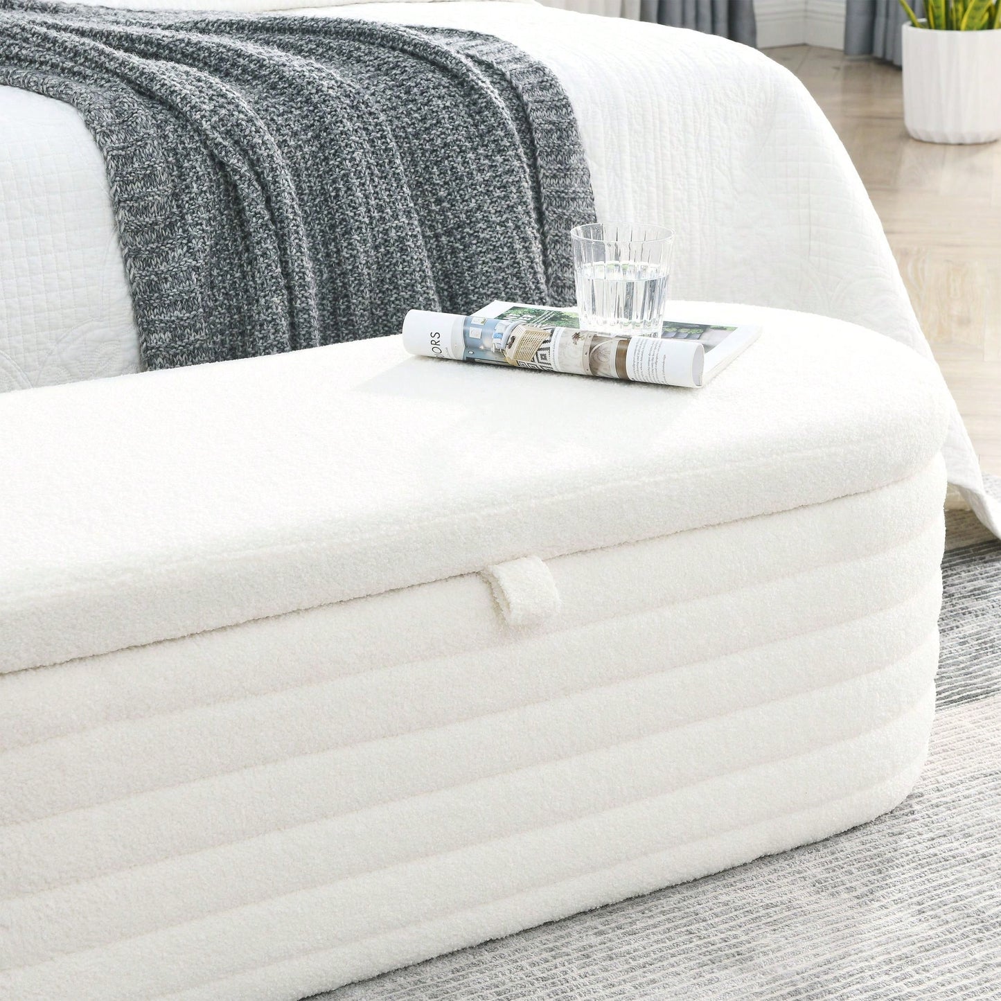 45.5 Inch Upholstered Storage Ottoman Bench with Safety Hinge for Bedroom Living Room Entryway