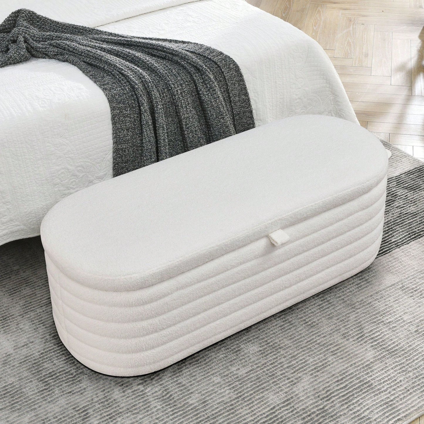 45.5 Inch Upholstered Storage Ottoman Bench with Safety Hinge for Bedroom Living Room Entryway