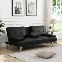 Sofa Bed With Armrest Two Holders WOOD FRAME, STAINLESS LEG, FUTON PVC