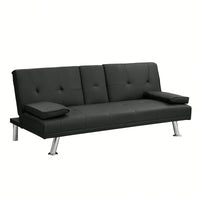 Sofa Bed With Armrest Two Holders WOOD FRAME, STAINLESS LEG, FUTON PVC