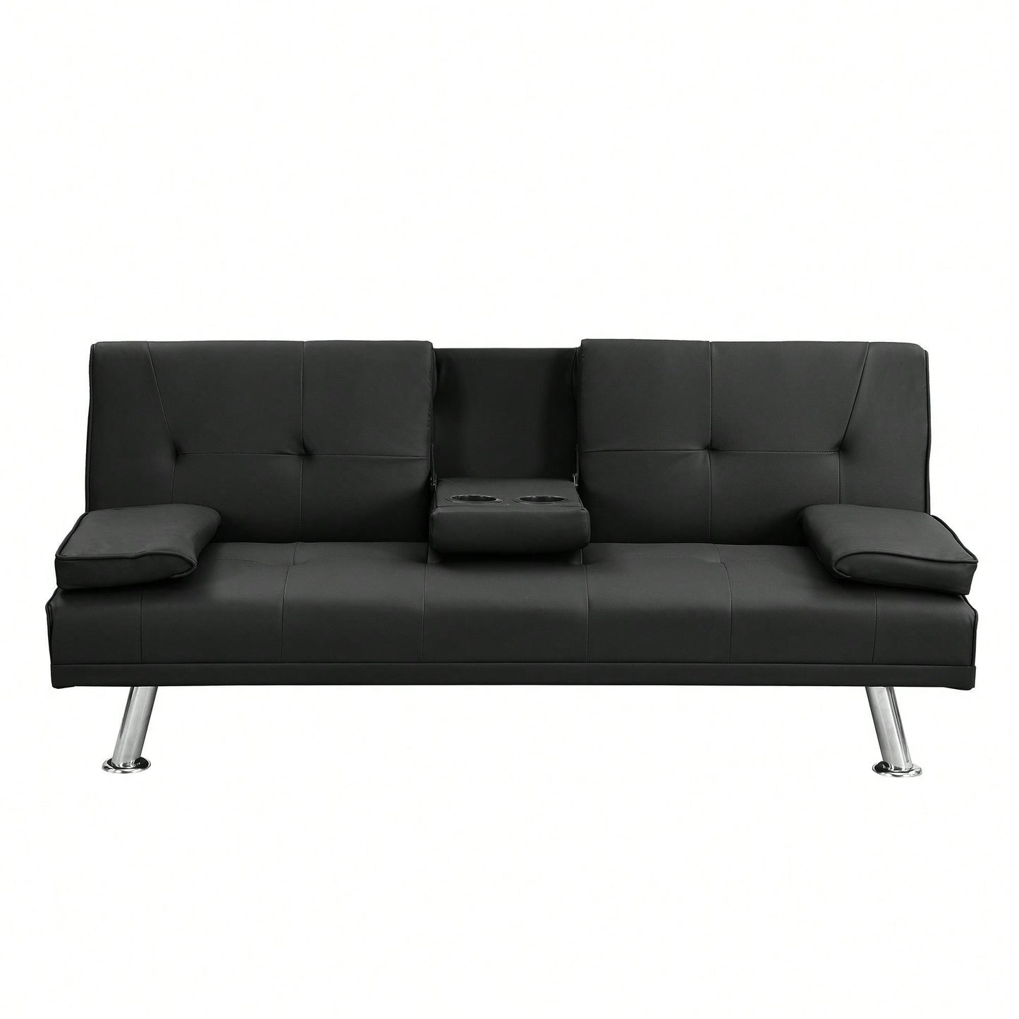 Sofa Bed With Armrest Two Holders WOOD FRAME, STAINLESS LEG, FUTON PVC