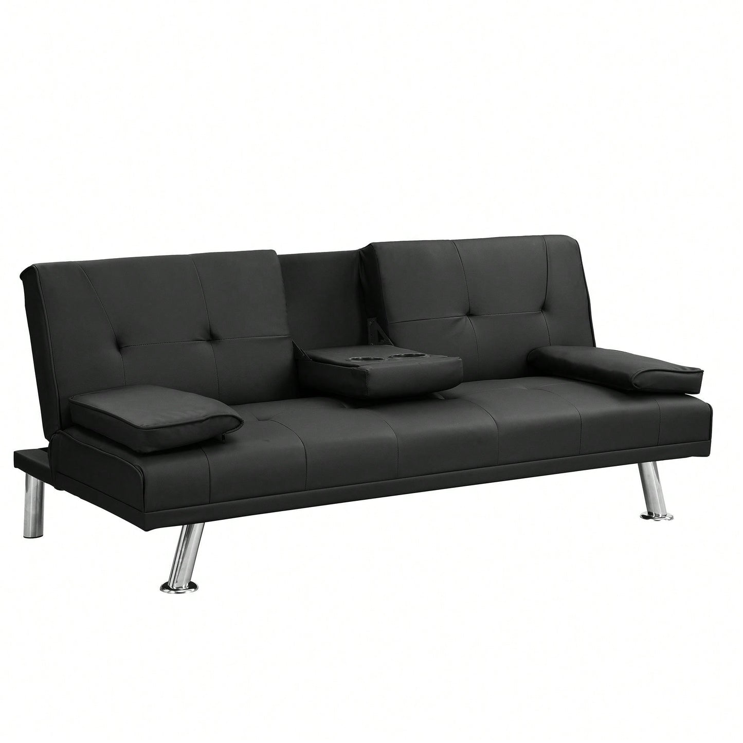 Sofa Bed With Armrest Two Holders WOOD FRAME, STAINLESS LEG, FUTON PVC