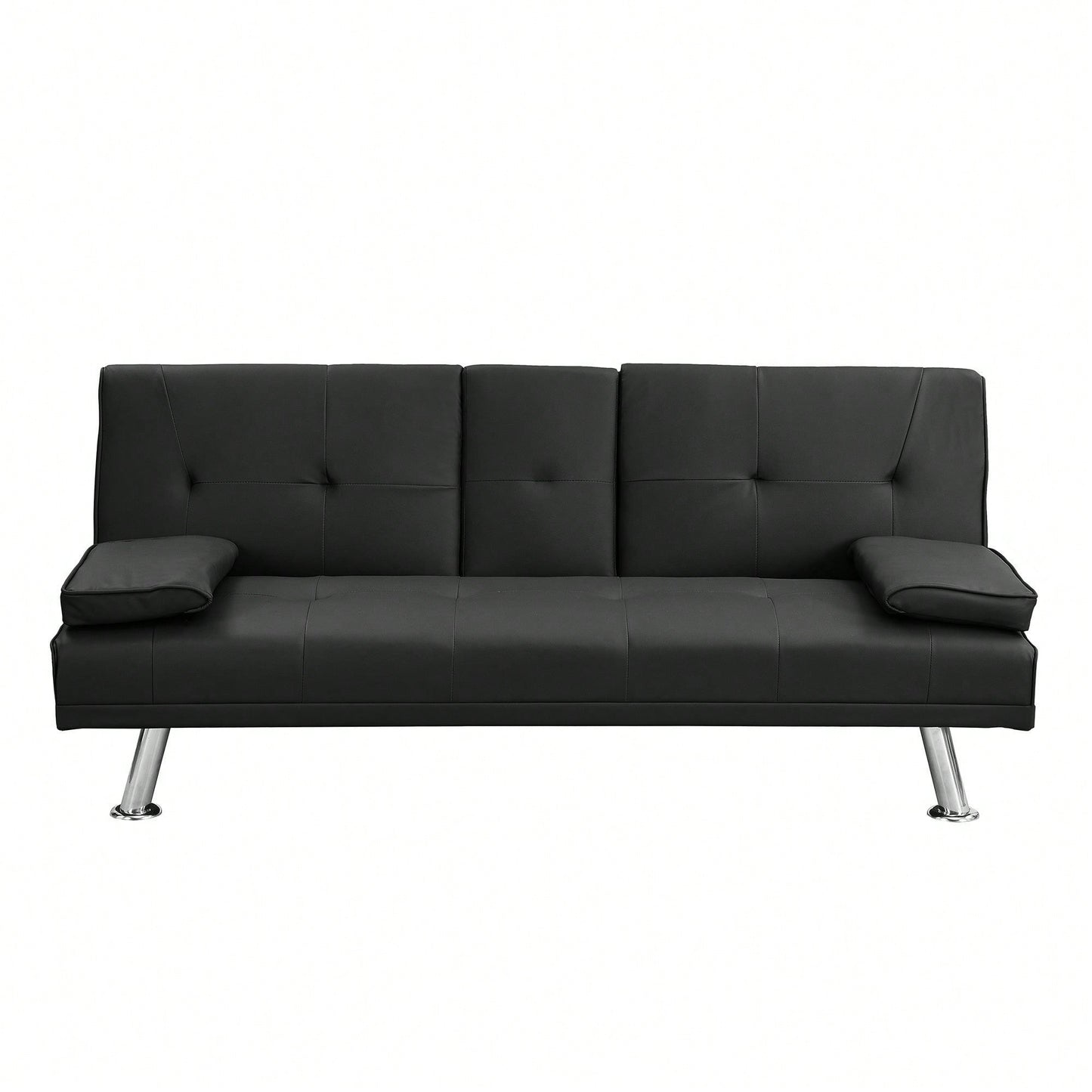 Sofa Bed With Armrest Two Holders WOOD FRAME, STAINLESS LEG, FUTON PVC