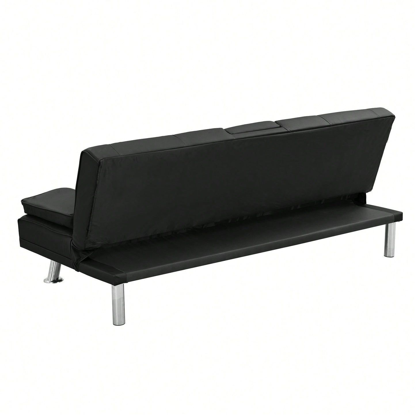 Sofa Bed With Armrest Two Holders WOOD FRAME, STAINLESS LEG, FUTON PVC