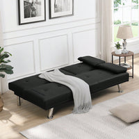 Sofa Bed With Armrest Two Holders WOOD FRAME, STAINLESS LEG, FUTON PVC