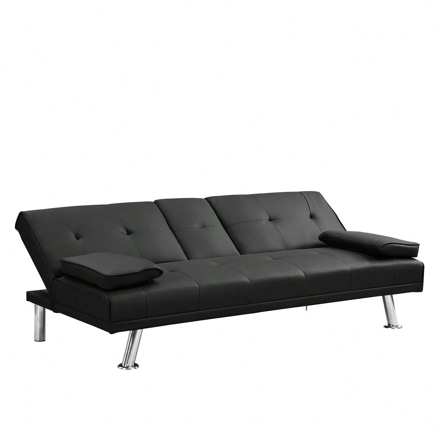 Sofa Bed With Armrest Two Holders WOOD FRAME, STAINLESS LEG, FUTON PVC