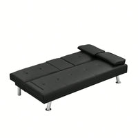 Sofa Bed With Armrest Two Holders WOOD FRAME, STAINLESS LEG, FUTON PVC