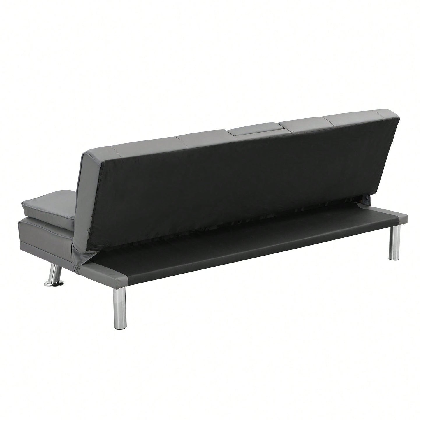 Sofa Bed With Armrest Two Holders WOOD FRAME, STAINLESS LEG, FUTON PVC