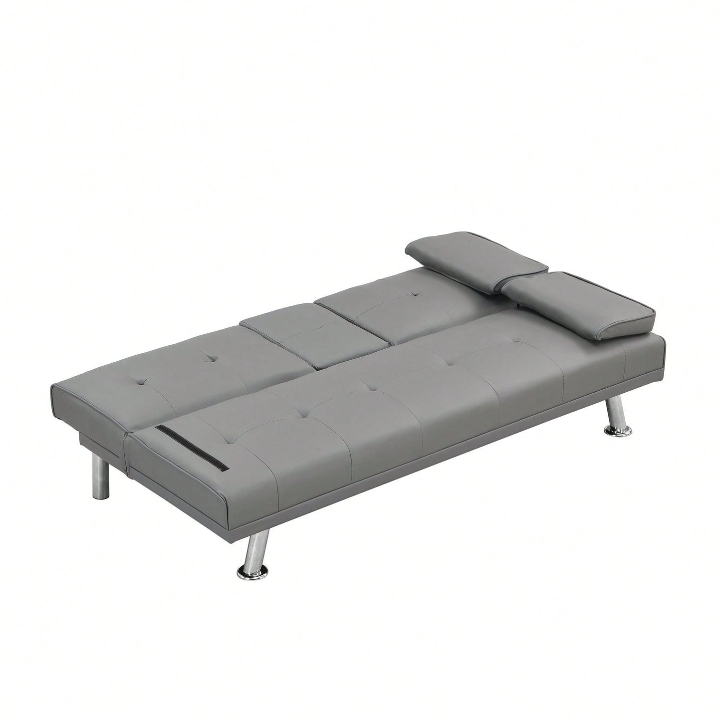 Sofa Bed With Armrest Two Holders WOOD FRAME, STAINLESS LEG, FUTON PVC