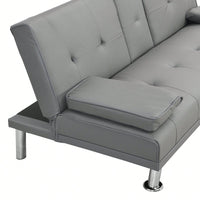 Sofa Bed With Armrest Two Holders WOOD FRAME, STAINLESS LEG, FUTON PVC