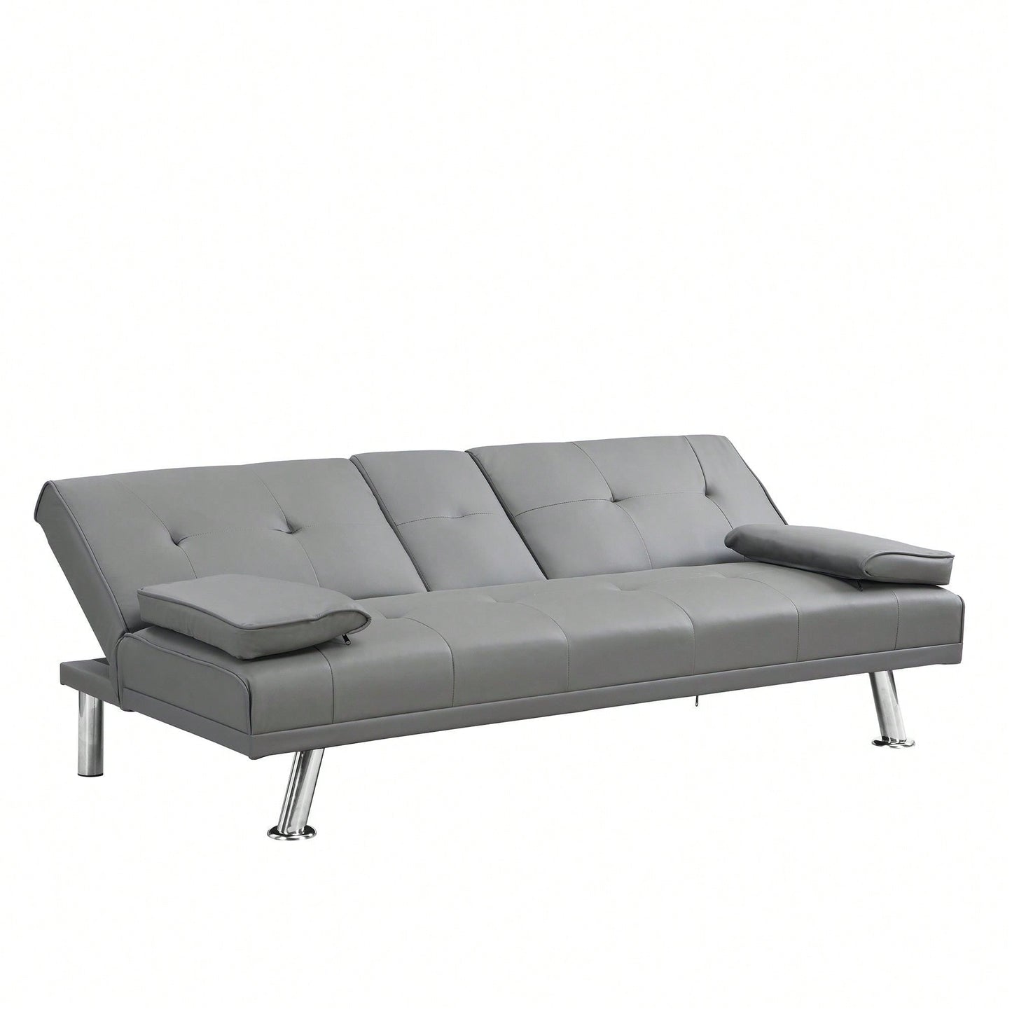 Sofa Bed With Armrest Two Holders WOOD FRAME, STAINLESS LEG, FUTON PVC