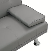 Sofa Bed With Armrest Two Holders WOOD FRAME, STAINLESS LEG, FUTON PVC