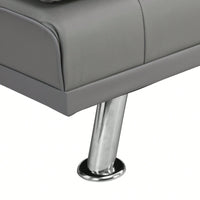 Sofa Bed With Armrest Two Holders WOOD FRAME, STAINLESS LEG, FUTON PVC