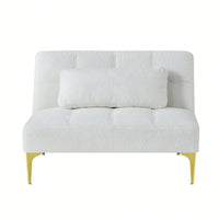 Convertible Single Sofa Bed Futon With Gold Metal Legs Teddy Fabric