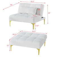 Convertible Single Sofa Bed Futon With Gold Metal Legs Teddy Fabric